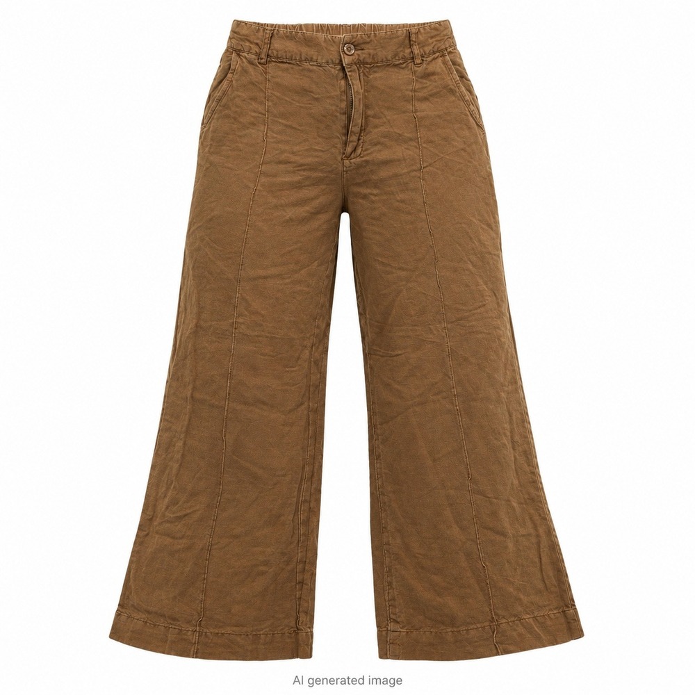 YFB Young Fabulous & Broke Pants Women S Brown Linen Blend Wide Leg Exposed Seam